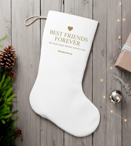 Best Friends Forever Santa-style personalized Christmas stocking
Santa-themed holiday stocking for best friends