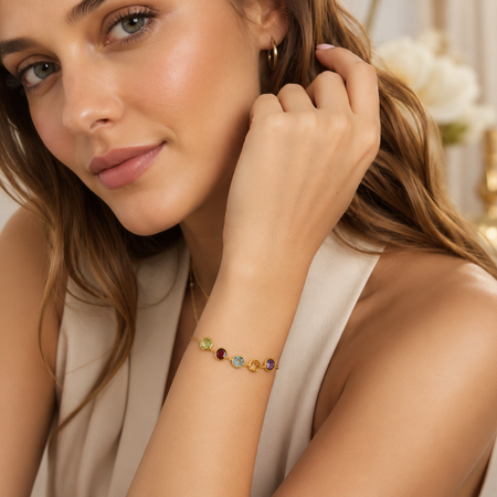 14K Yellow Gold Multigemstone Adjustable Bracelet