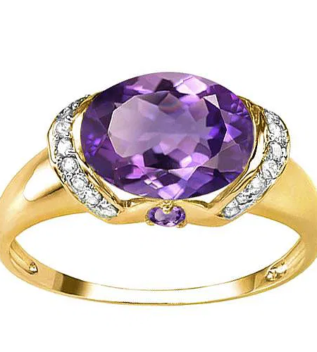 1.79ct Oval Amethyst & Diamond Accent Ring in Solid 10K Yellow Gold