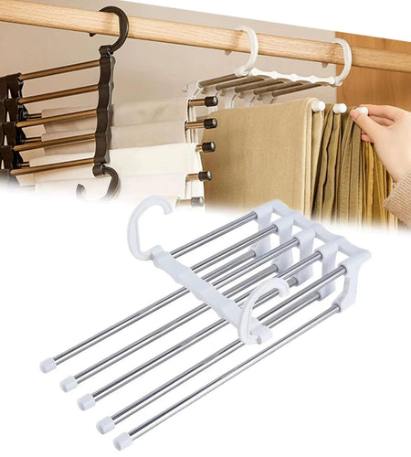 5 in 1 Magic Trouser Rack Hangers Stainless Steel Folding Pant Rack Tie Hanger Shelves Bedroom Closet Organizer Wardrobe Storage
