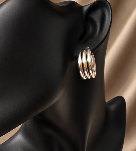 Sterling Silver Metro Ridged Hoop Earrings | Modern Triple Row Hoops