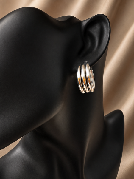 Sterling Silver Metro Ridged Hoop Earrings | Modern Triple Row Hoops