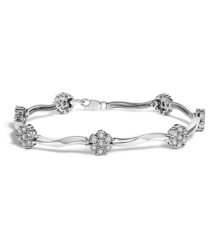 1.0 cttw Miracle-Set Diamond 7-Stone Floral Cluster Bracelet