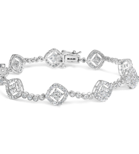 Sterling Silver 3.00 cttw Diamond Halo Square Link Bracelet