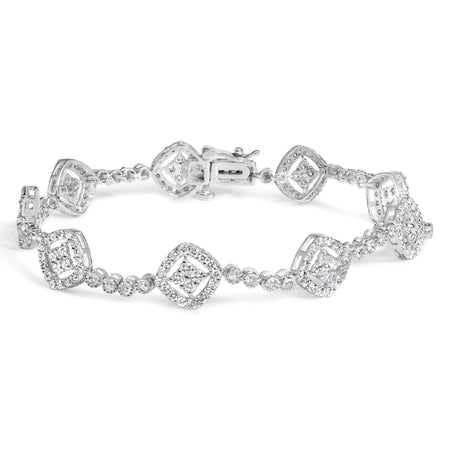 Sterling Silver 3.00 cttw Diamond Halo Square Link Bracelet