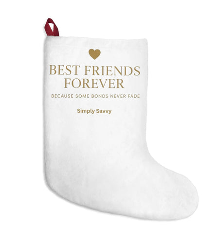 Best Friends Forever personalized Christmas stocking for best friends
Holiday friendship stocking with Best Friends Forever design
Christmas gift stocking for best friend with personalized name
Soft red and white Best Friends Forever holiday stocking