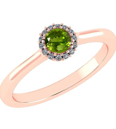 Certified 0.52 CTW Natural Peridot & Diamond Halo Ring – 14K Rose Gold | Simply Savvy