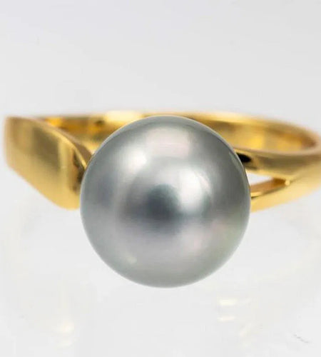 Golden Green Tahitian Pearl Ring 10–11mm | Adjustable Sterling Silver)
