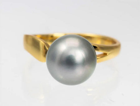 Golden Green Tahitian Pearl Ring 10–11mm | Adjustable Sterling Silver)