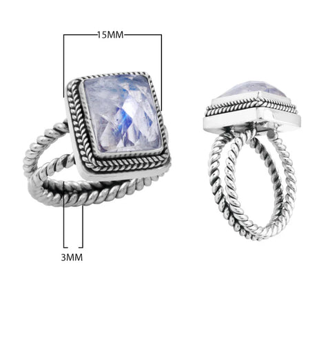 Bali Artisan Sterling Silver Rainbow Moonstone Ring – Handcrafted 925 Silver – Luxury Moonstone Statement Ring