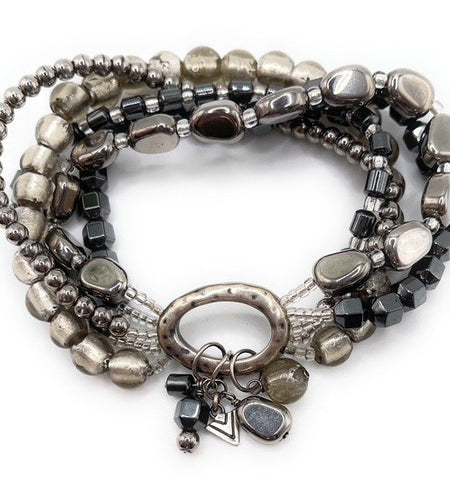 Pre-Owned Silpada Sterling Silver Hailstone Stretch Bracelet - Retired Design