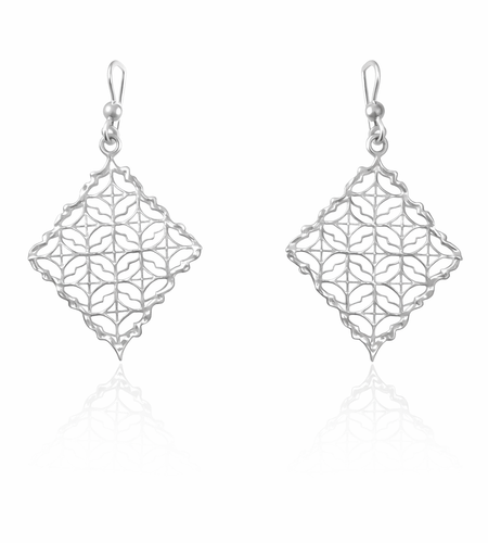 925 Sterling Silver “Ornate Filigree Diamond Drops” Earrings