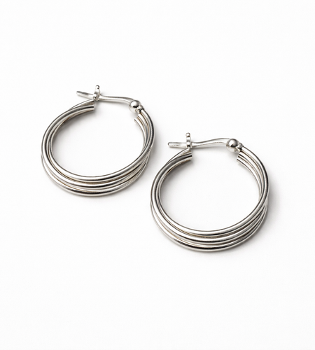 925 Sterling Silver “Triple Curve Hoop” Earrings