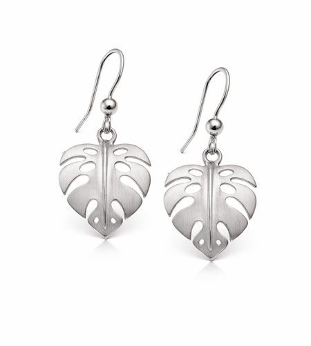 925 Sterling Silver “Tropical Monstera Leaf” Drop Earrings