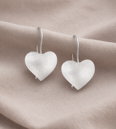 925 Sterling “Matte Silver Heart Drop Earrings”
