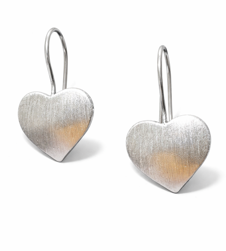 925 Sterling Silver Matte Heart Drop Earrings