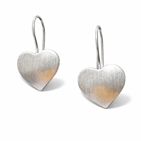 925 Sterling Silver Matte Heart Drop Earrings