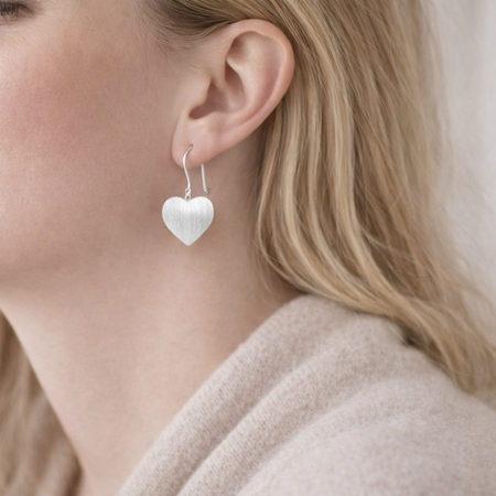 925 Sterling Silver Matte Heart Drop Earrings