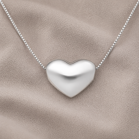 925 Sterling Silver Italian Heart Necklace 16” Minimalist Pendant