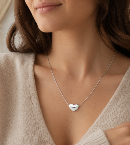 925 Sterling Silver Italian Heart Necklace 16” Minimalist Pendant
