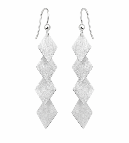 925 Sterling Silver Matte Rhombus Drop Earrings – Geometric Hook Earrings