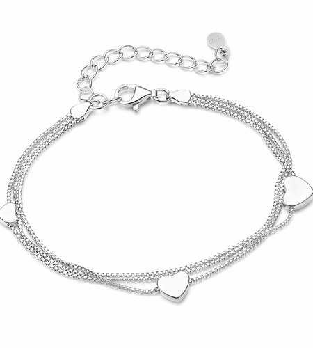 925 Sterling Silver Sweet Heart Drape Charm Adjustable Bracelet – Double Chain Drape | 6.5–8”