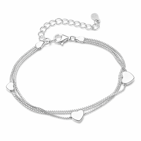 925 Sterling Silver Sweet Heart Drape Charm Adjustable Bracelet – Double Chain Drape | 6.5–8”