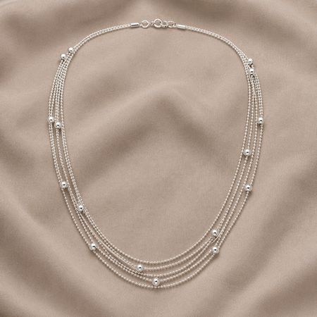 925 Sterling Silver Italian Cascade Layered Ball Necklace