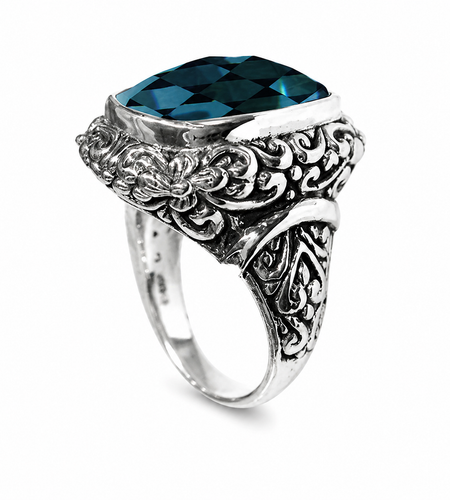 Simply Savvy Bali Artisan Sterling Silver London Blue Topaz Ring – Handcrafted 925 Silver Luxury Statement Ring