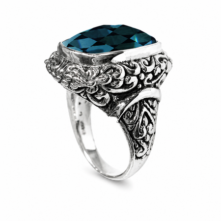 Simply Savvy Bali Artisan Sterling Silver London Blue Topaz Ring – Handcrafted 925 Silver Luxury Statement Ring