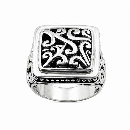 Simply Savvy Men’s Bali Sterling Silver Signet Ring Square Filigree 925 Artisan Statement Ring