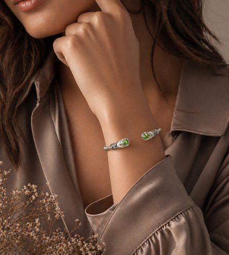 Simply Savvy Bali Handcrafted Sterling Silver Peridot Quartz Twisted Cable Bangle Bracelet