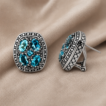 Simply Savvy Bali Blue Topaz Cluster Sterling Silver Earrings | Handcrafted 925 Silver