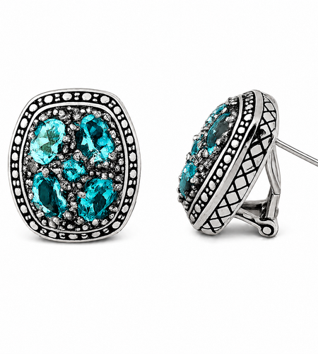 Simply Savvy Bali Blue Topaz Cluster Sterling Silver Earrings | Handcrafted 925 Silver