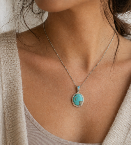 Azure Crown Turquoise Pendant- Pangea Mines Campo Frio Turquoise & Swiss Blue Topaz
