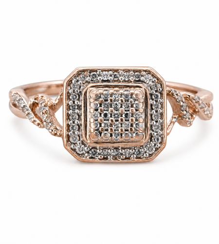 Blush Radiance Diamond Cluster Ring-10K Rose Gold Diamond Cluster Ring with Side Accents