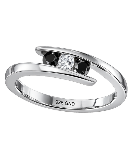 Midnight Contrast Diamond Ring-Sterling Silver Black & White Diamond Three-Stone Ring – 1/4 CTW