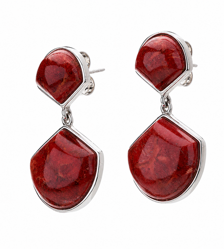 Crimson Fan Coral Drop Earrings – Rhodium Over Sterling Silver