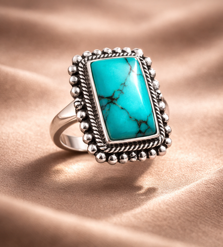 Bali Artisan Sterling Silver Turquoise Ring – Handcrafted 925 Silver – Luxury Turquoise Statement Ring