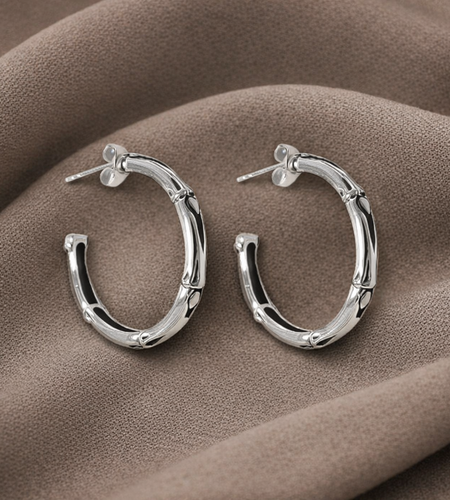Bali Artisan Sterling Silver Bamboo Hoop Earrings – Handcrafted 925 Silver Luxury Hoop Earrings