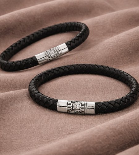 Bali Artisan Black Leather & Sterling Silver Bracelet – Handcrafted 925 Silver Luxury Men’s & Unisex Bracelet