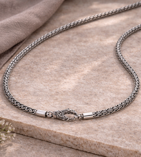 Bali Handcrafted 925 Sterling Silver Wheat Chain Necklace – Oxidized Artisan Lobster Clasp