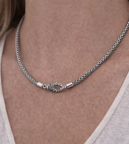 Bali Handcrafted 925 Sterling Silver Wheat Chain Necklace – Oxidized Artisan Lobster Clasp