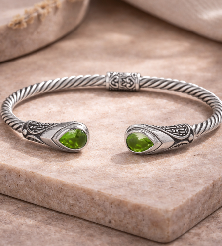 Simply Savvy Bali Handcrafted Sterling Silver Peridot Quartz Twisted Cable Bangle Bracelet