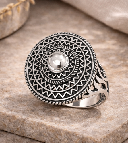 Bali Mandala Statement Ring – Handcrafted Sterling Silver Artisan Ring