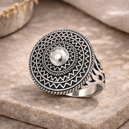 SImply Savvy Bali Mandala Statement Ring – Handcrafted Sterling Silver Artisan Ring