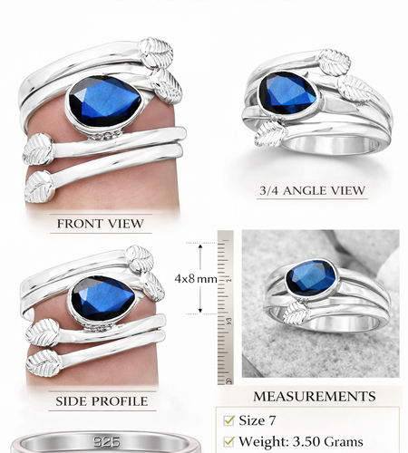Natural Blue Labradorite Ring 925 Sterling Silver Wrap Ring Size 7