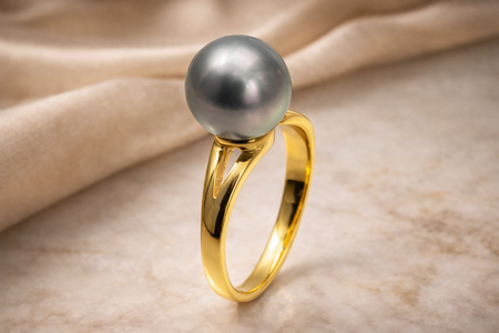 Golden Green Tahitian Pearl Ring 10–11mm | Adjustable Sterling Silver)