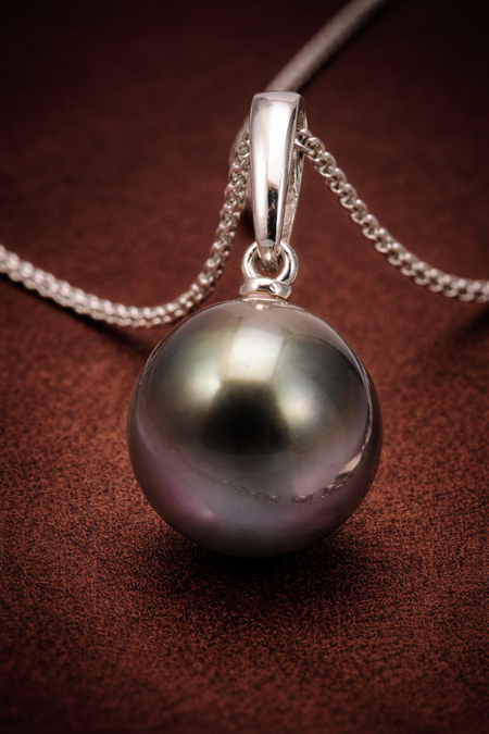 11.5mm Peacock Tahitian Pearl Pendant Necklace – 14K White Gold | French Polynesia