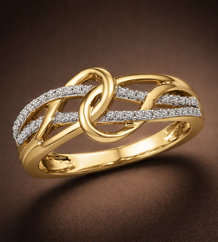 10K Yellow Gold Diamond Infinity Knot Ring | 1/6 CTW Round Diamonds